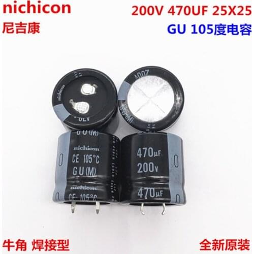 2PCS/10PCS 470uf 200v Nichicon GU 25x25mm 200V470uF Snap-in PSU Capacitor
