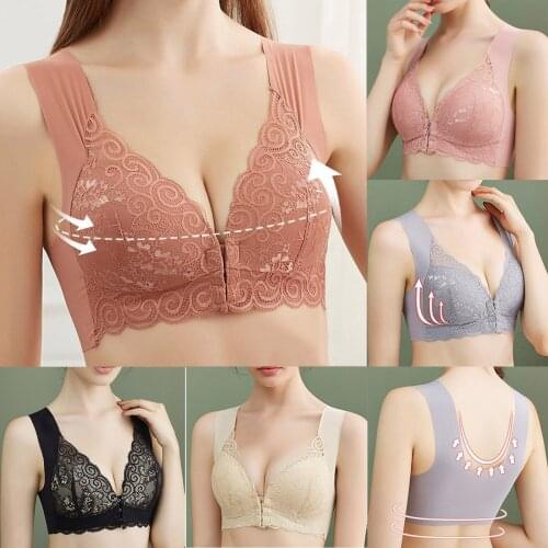 Lady Bras Front Closure Sexy Deep V Push Up Full Cup Lace Print Patchwork Wire Free One-Piece Underwear бюстгальтер невидимка 00