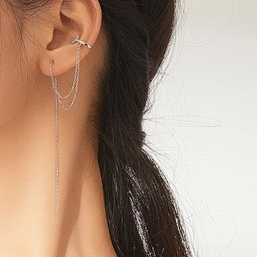Bamoer 1pc 925 Sterling Silver Double Layers Long Tassel Dangle Earrings for Women Drop Earrings Korea Style Jewelry 2020 BSE363