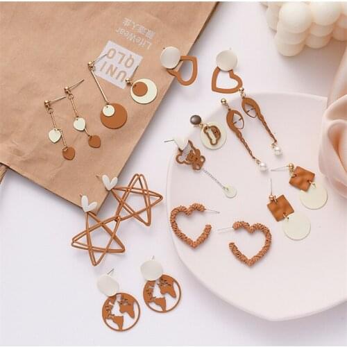 925 Silver needle Sweet Retro Geometric Pentagram Milk Tea Color Dangling Earring Women Fashion Accessories Trends 2021 Style