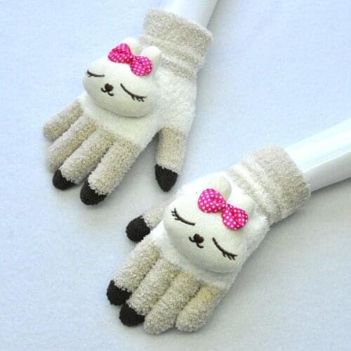 Female Winter Warm Cute Cartoon Panda Cat Rabbit Knit Gloves Girl Women Fashion Coral Fleece Full Finger Mittens Gloves 2021
