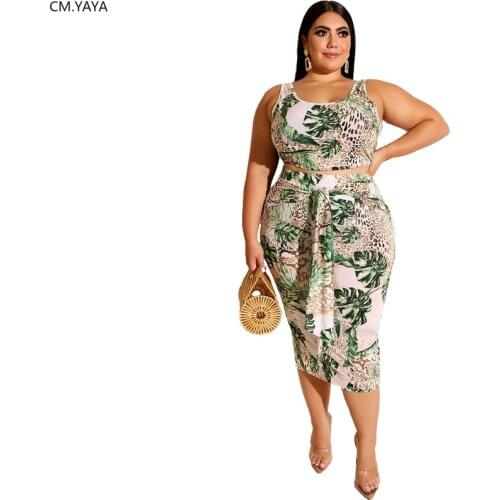 PLus size XL-5XL women summer tie dye Print tank top tie up bodycon midi skirt suit tracksuit two piece set sexy dress GL19329