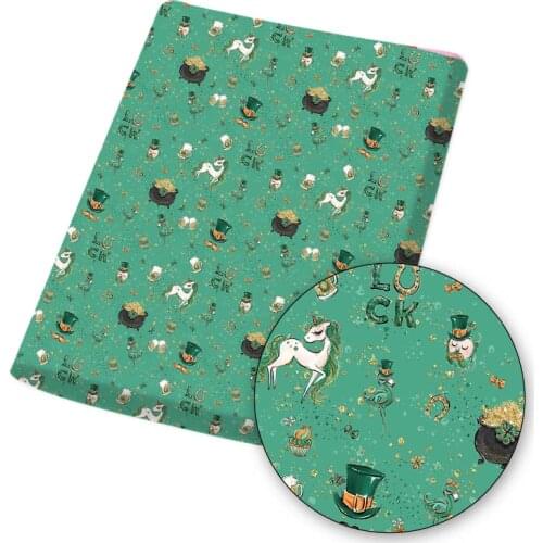 St. Patricks Day Unicorn Polyester Cotton Fabric Printed Cloth Sheet DIY Dress Supplies Handmade Mask Home Textile 45*145cm 1pc