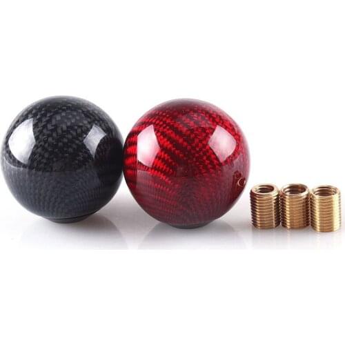 1Pc Universal Car Carbon Real Fiber Round Ball Shape Gear Shift Knob Shifter Lever Head Red Black Silver Car Accessories