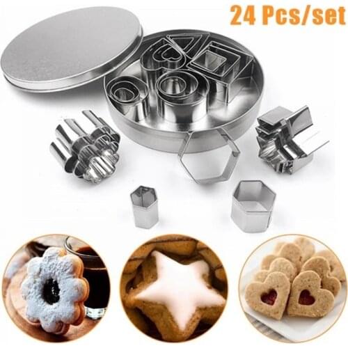 24Pcs/set Home & Kitchen Fondant Mould Chocolate Cake Mold Pastry Heart Shape Star Flower Shape Biscuit Slicer Cookies Cutter