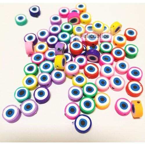 20pcs Polymer Clay Colorful Flat Back Round Shape Evil Eye Beads for DIY Bracelet Necklace Jewelry Making 10mm