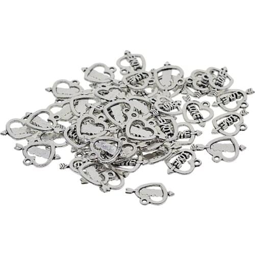 50 Pieces Valentines Day Cupid Heart Love Arrow Charms Pendants for Jewelry