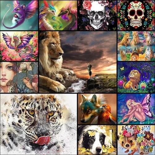 Diamond painting 5d full square Cross stitch Horse Lion Tiger Hedgehog Flower Dog Dragon Rat Wolf Mosaic embroidery home decor