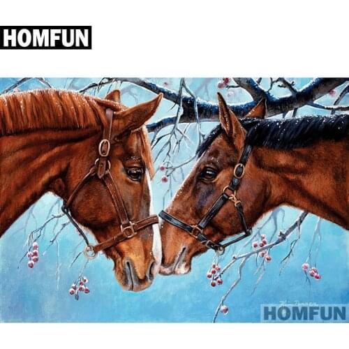 HOMFUN Full Square/Round Drill 5D DIY Diamond Painting "Horse couple" Embroidery Cross Stitch 5D Home Decor Gift A01241