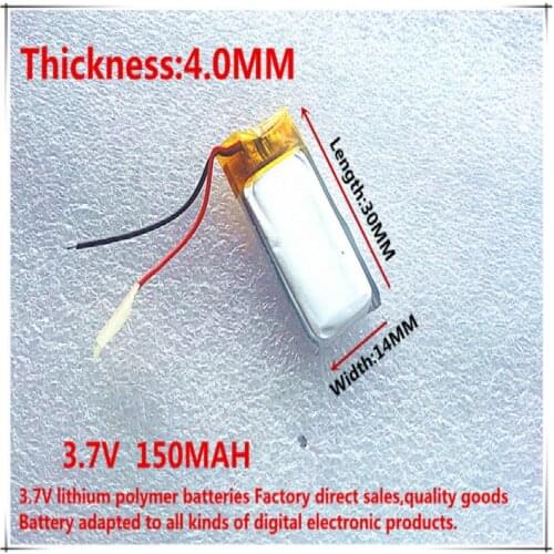 Free shipping 3.7V lithium polymer battery 401430 041430 150mAH Bluetooth cell batteries selling MP3MP4