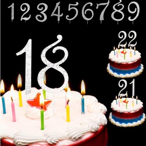 Sparkly Rhinestones Number 7 Cake Topper, Birthday Wedding Anniversary Silver Number 1/2/3/4/5/6/7/8/9