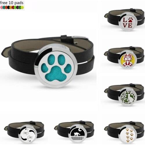 Dog Cat Bear Paw Diffuser Perfume Aroma Essential Oil Bracelet free pads 6 color PU Leather Wristband can choose