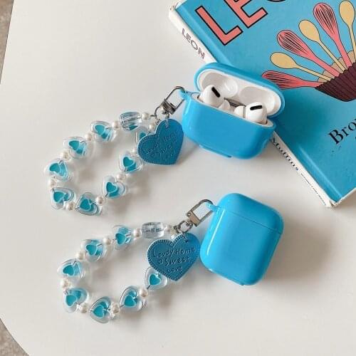 For Airpods 1/2 Case Cute Korea Chain Hearphone Cover Candy color Airpods Pro 3 / Air Pods sky blue Earphone Protective Case