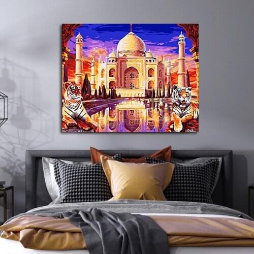 DIY colorings pictures by numbers with palatial architecture picture drawing Relief painting by numbers framed Home