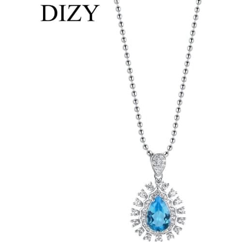 DIZY 925 STERLING SILVER NATURAL SWISS-BLUE TOPAZ PENDANT FINE JEWELRY WOMEN GIFT