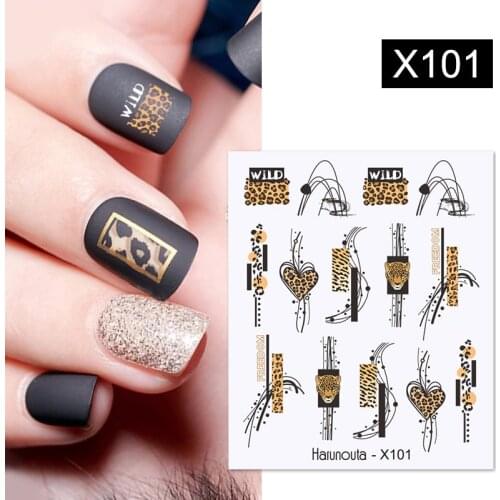 Harunouta Wild Heart Love Shaped Leopard Water Decals Geometrics Leopard Lines Stickers Lace Skull Halloween Nail Art Decoration