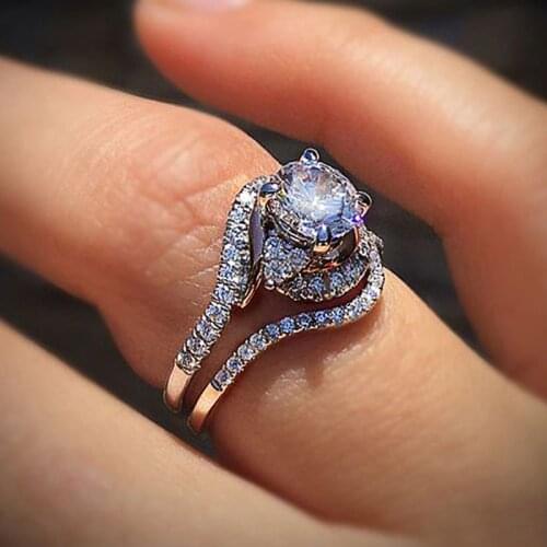 Huitan 2PCS Finger Rings for Women Wedding Ring Sets Luxury Cubic Zirconia Engage Ring for Ladies Accessories Fashion Jewelry