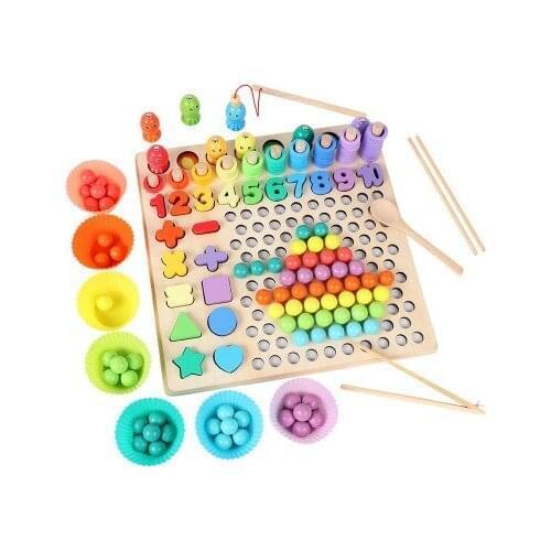 Montessori Puzzles Wooden toys Baby 3D Early Educational Toys Figures Geometric Shapes Fishing For Kids Cognition Game