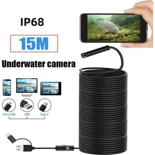 15m Underwater Fishing Camera 8MM HD Visual Fisher Endoscope 8 lED Fish Finder Hunting Device Tool for Android Smartphone Tablet