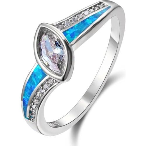 Marquise White Zircon Blue Fire Opal Rings For Women White Gold/Rose Gold Filled Engagement Ring Female Luxury Wedding Jewelry