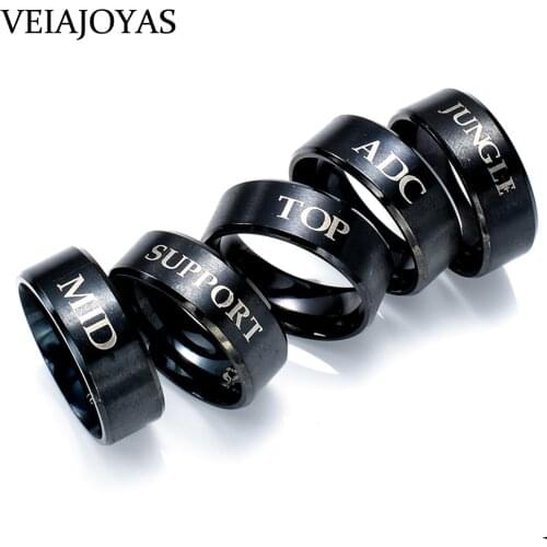 5PCS Stainless Steel Legends LOL Rings Team Game Rings TOP JUNGLE ADC MID SUPPORT Gifts Black Rings for Women Fashion Jewelry