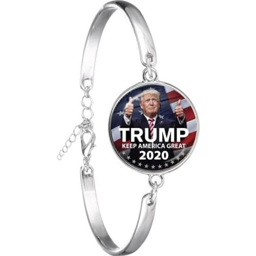 Donald Trump 2020 Collection Election Glass Cabochon Bracelet USA Flag Keep America Great 3D Print Chain Bangle Jewrlry
