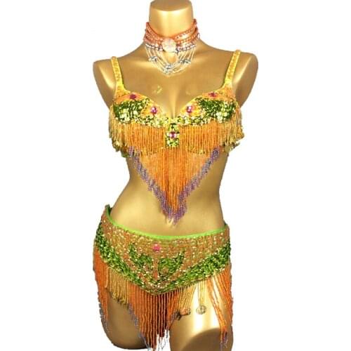 Hot Sale Womens beaded Sequin Belly Dance Costume Wear Sexy Bellydancing Costumes set Night Club Belly Dance Performance Wear