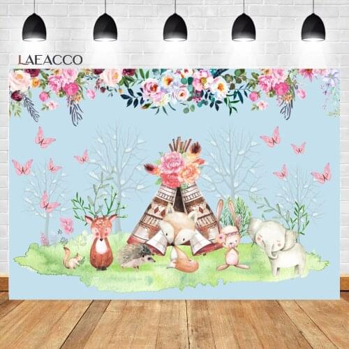Laeacco Birthday Backdrop Wild One Jungle Animals Flowers Tent Safari Party Newborn Customized Photocall Photography Backgrounds