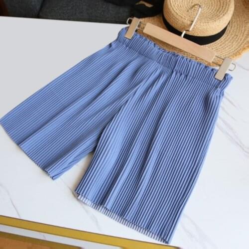 Harajuku Summer New Solid Shorts Fashion Elasticity Pleated Loose Style Wide Leg Sweatpants High Waist Shorts