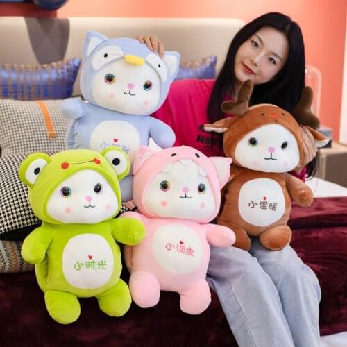 Cartoon Cat Stuffed Animals Plush Toys Cute Soft Doll Dress Up Giraffe Frog Penguin Dinosaur Warm Hands Kids Plushie Girls Gift