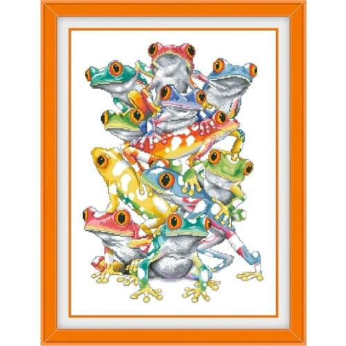 Frog pile cross stitch kits cartoon animal 18ct 14ct 11ct white fabric cotton thread DIY embroidery kit for beginners