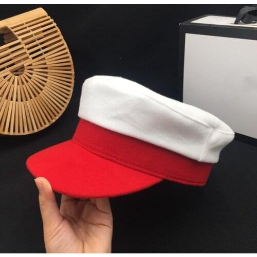 New winter hat her red cloth navy in same color stitching han edition octagonal cap tide