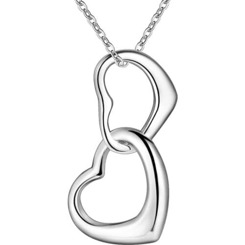 Two love heart bling silver plated Necklace New Sale silver necklaces & pendants /OOKZCFZU RLBMJEVX