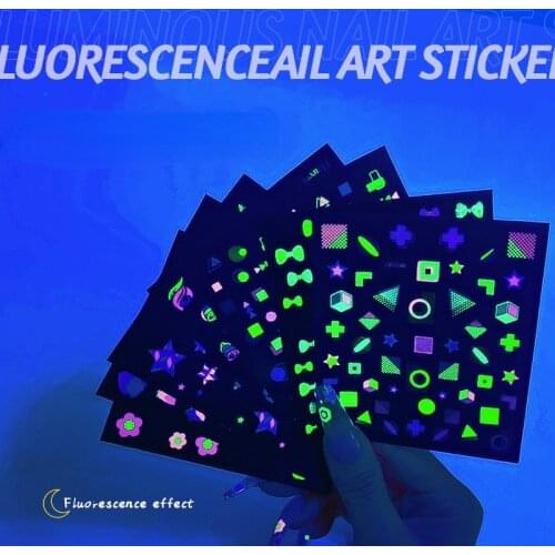 New Nail Stickers Ins Fluorescent Color Five-pointed Star Bow Nail Adhesive Decals Butterfly Nail Sticker