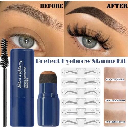 One Step Eyebrow Stamp Kit Professional Eyebrow Stamp Shaping Makeup Set with 6 Reusable Eyebrow Stencils and Eyebrow Brushes