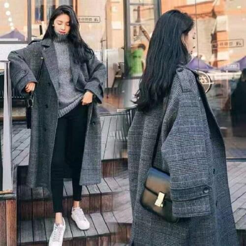 Wool Coat Women Plus Size Plaid Feminino Elegant Long Double Breasted Womens Winter Clothing Blends for Ladies Korean Fashion