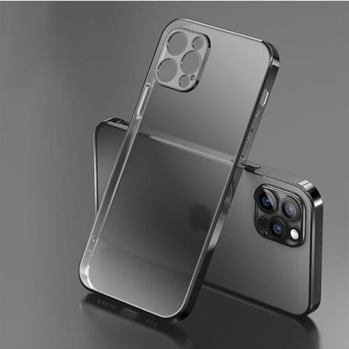 Luxury Square Plating Matte Transparent Phone Case For iPhone 11 12 Pro Max Mini X Xs XR 7 8 Plus SE 2 Silicone Shockproof Cover