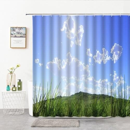 Natural Landscape Shower Curtains Polyester Cloth Bathroom Decor Washable Bath Room Curtain 3D Mountain Peak Green Vegetation