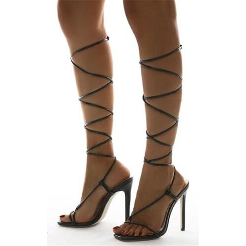 Summer Women Thin High Heels Shoes Sandals Gladiator thin belt Strap Sexy Pumps Female square head clip toe High Heel Sandals 41