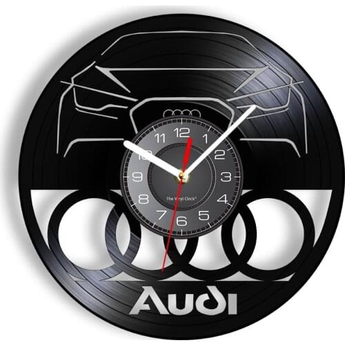 Custom Car Lgo Vintage Re-Purposed Record Clock Retro Sports Garage Mechanic Vehicle Wall Watch Laser Cut Handicraft Art