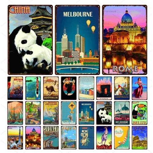 Vintage Famous City Landscape Tin Sign Classic Building Plaque Metal Bar Restaurant Home Shop Craft Decoration Iron Painting