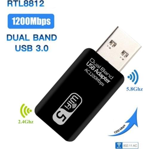 Wifi Adapter 1200M 2.4G 5G Dual Band WIFI USB 3.0 Fee Driver LAN Ethernet 1200M Network Card Wireless WIFIDongle Antenna For PC