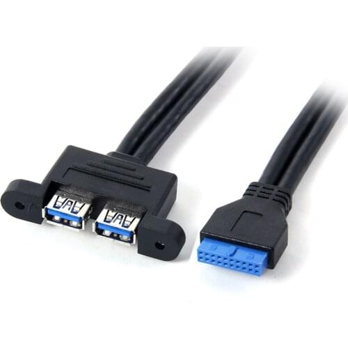 Xiwai Dual Port USB 3.0 Female Screw Mount to Motherboard 20pin Header Cable 50cm w O Bracket