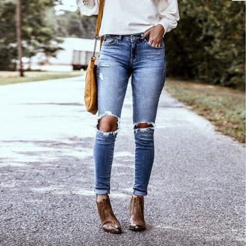 Women Spring Ripped Skinny Jeans Stretch Distressed Skinny Jeans Comfy Destroyed Jeans with Holes