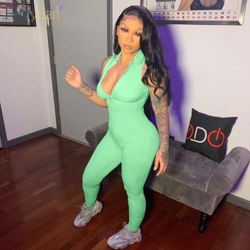 HAOYUAN Sexy Plus Size Bodycon Jumpsuits Sleeveless Zip Fall Women Clothes Tracksuit One Piece Club Outfits Oversized Streetwear