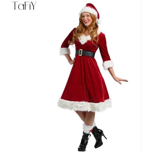 TaFiY 4pcs Set Xmas Costume Women Christmas Halloween Costume Girl Elf Fancy Dress Christmas Cosplay Party Costume for Adult