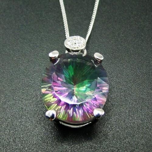 High Quality 925 Sterling silver Rainbow Mystic Topaz Pendant Necklace Women Charm Penant For Gift