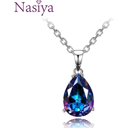 Fashion Womens Necklaces Pendants 925 Silver Jewelry Color Water Drop Gemstone Pendant Necklace Party Wedding Gift Fine Jewelry