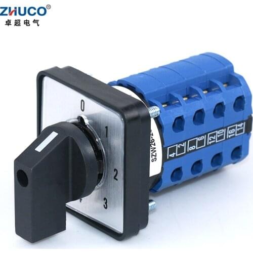 ZHUCO SZW26/LW26-20/0-4.4 20A Four Pole Five Position 64X64 48X48 mm Panel Changeover Selector Universal Rotary Cam Switch