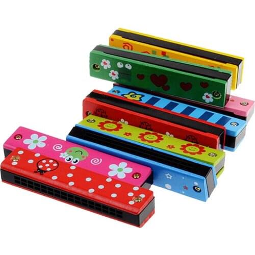 1pc Two Row 16 Hole Children Wooden Painted Colorfull For Beginners Gift Color Early Toy Harmonica Kids Random Educational I3I4